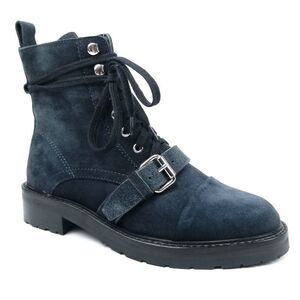 AllSaints Donita Blue Suede Leather Biker‎ Strap Combat Boots 7 90s Moto Grunge